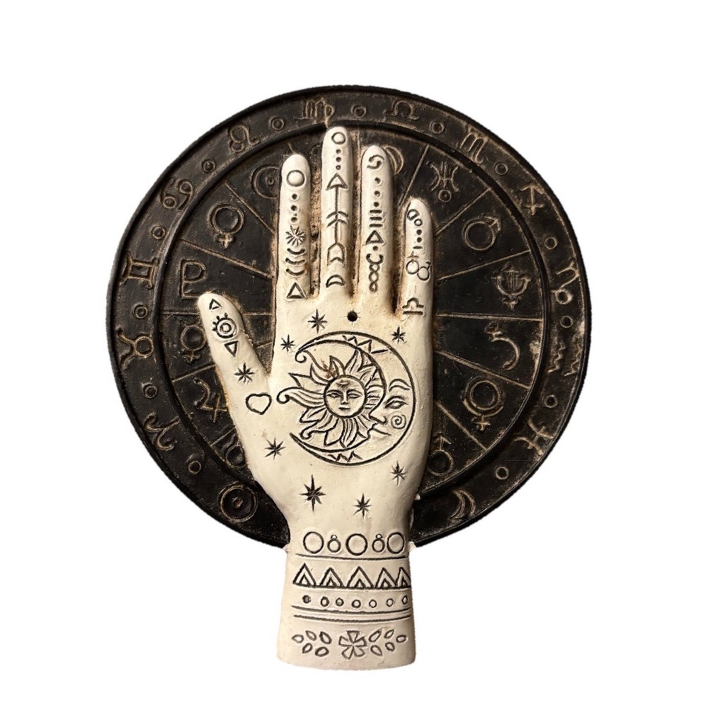 Palmistry Hamsa Hand Wall Plaque Zodiac Sun Moon Celestial Astrology Decor Black